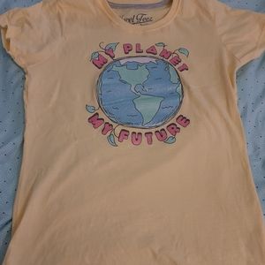 Novel Teez Planet Earth Sparkly Yellow Top Shirt
